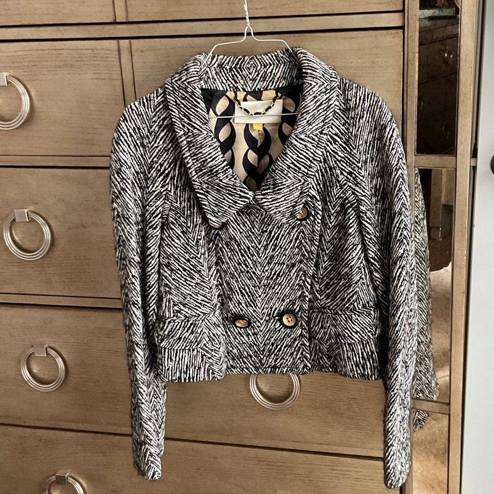 leifsdottir Black and White Tweed Cropped Blazer